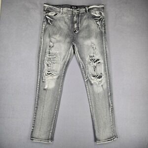 Encrypted Jeans Mens 38x31 Gray Slim Tapered Distressed Stretch Denim Pants